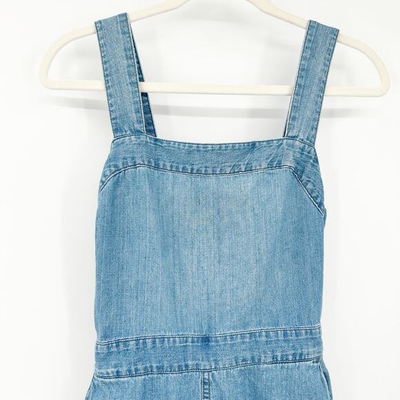 Madewell Womens Chambray Wide Leg Apron Bow Back Cutout Denim Jumpsuit‎ Size 0 - Picture 3 of 11